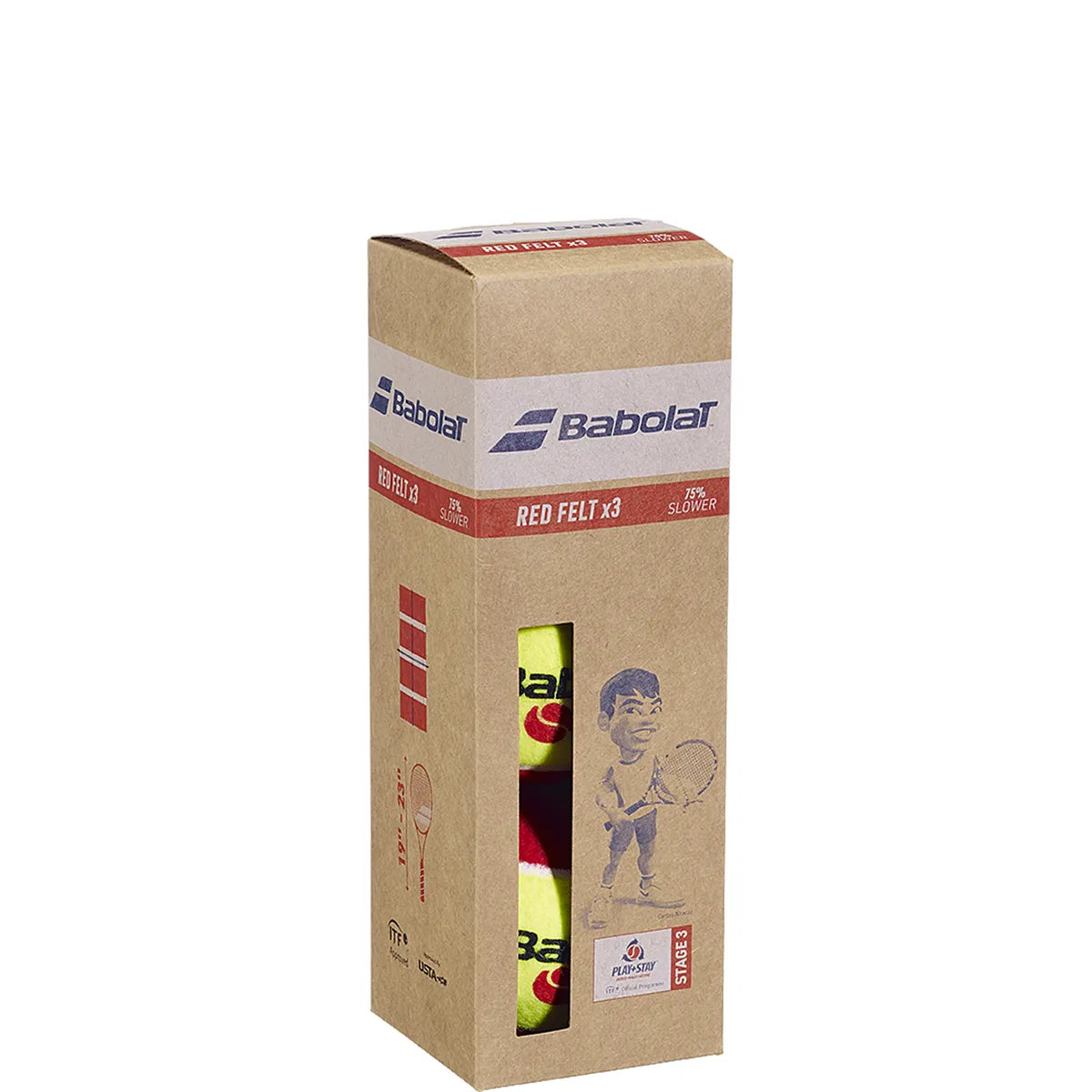 Tube of 3 Babolat Red Felt Tennis Balls