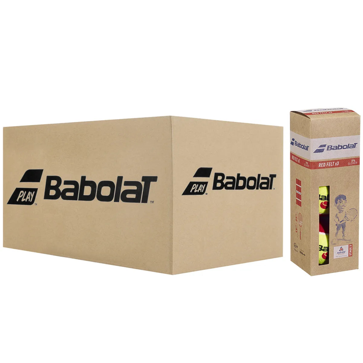 Box of 24 Tubes of 3 Babolat Red Felt Balls