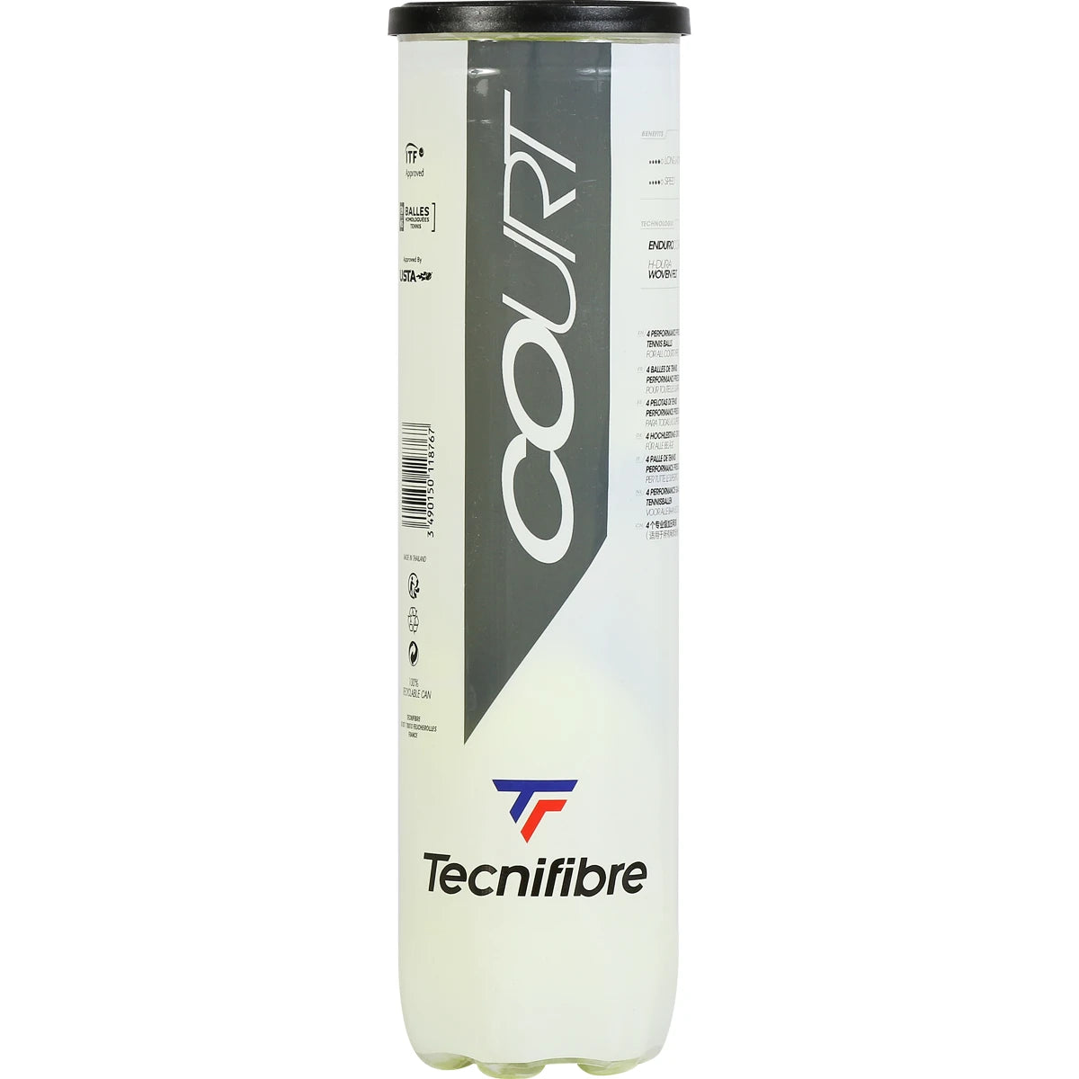 Tube of 4 Tecnifibre Court Tennis Balls
