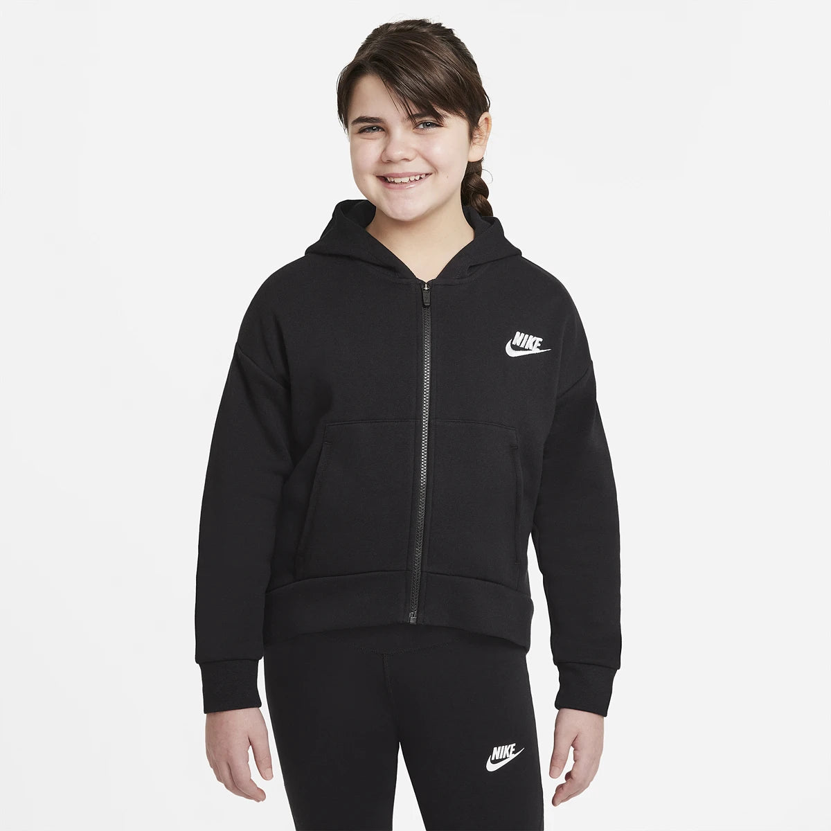 Nike Junior Girls Sportswear Club Fleece Full Zip Hoody Sweatshirt