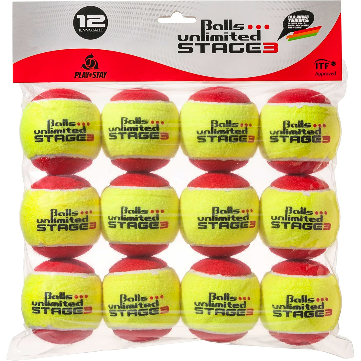Pack of 12 Stage 3 Unlimited Yellow/Red Tennis Balls