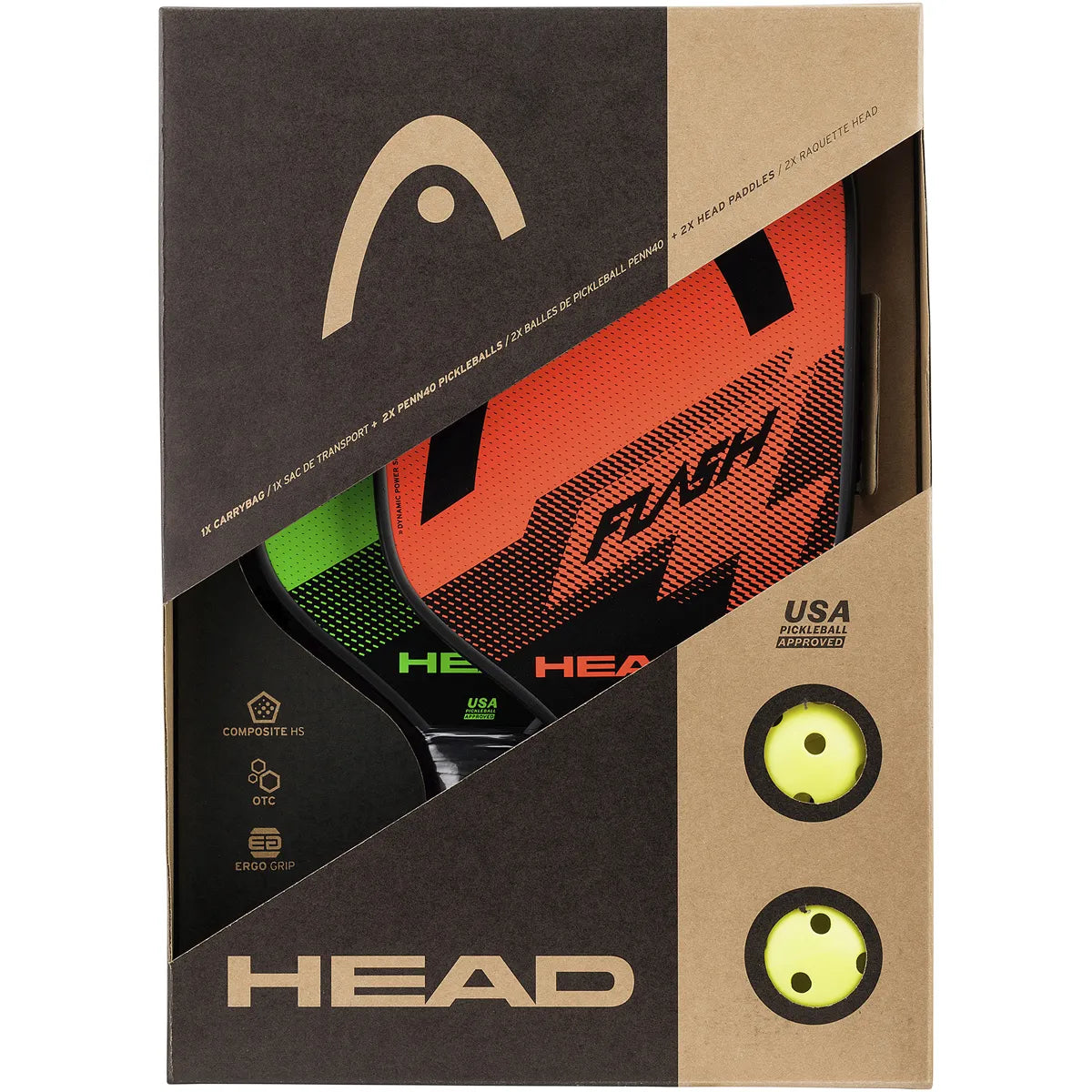 Set of 2 Head Pickleball Flash Rackets + 2 Balls