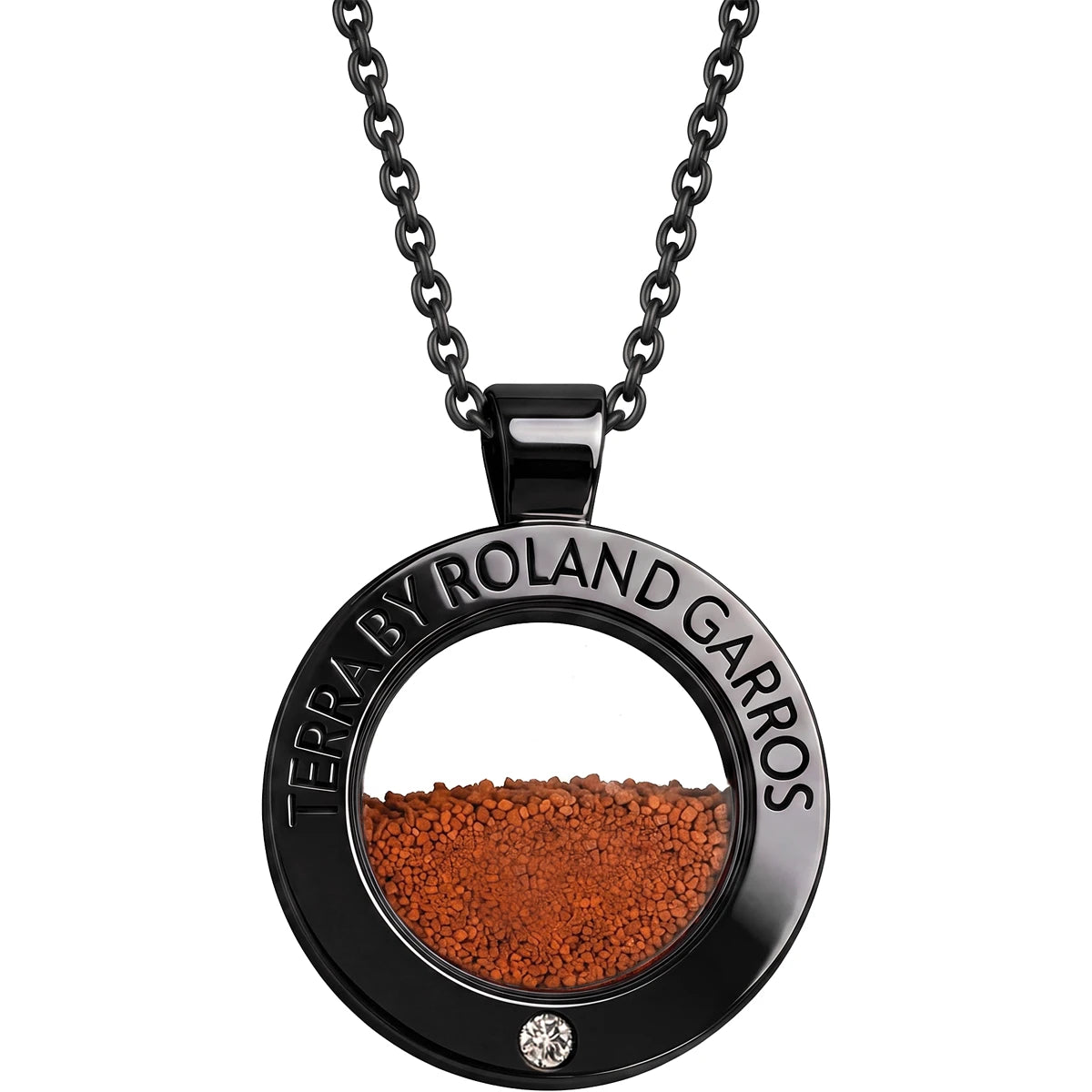 TERRA ACCESS BLACK POLISHED STEEL NECKLACE AND MEDAL 1 STONE LARGE MODEL