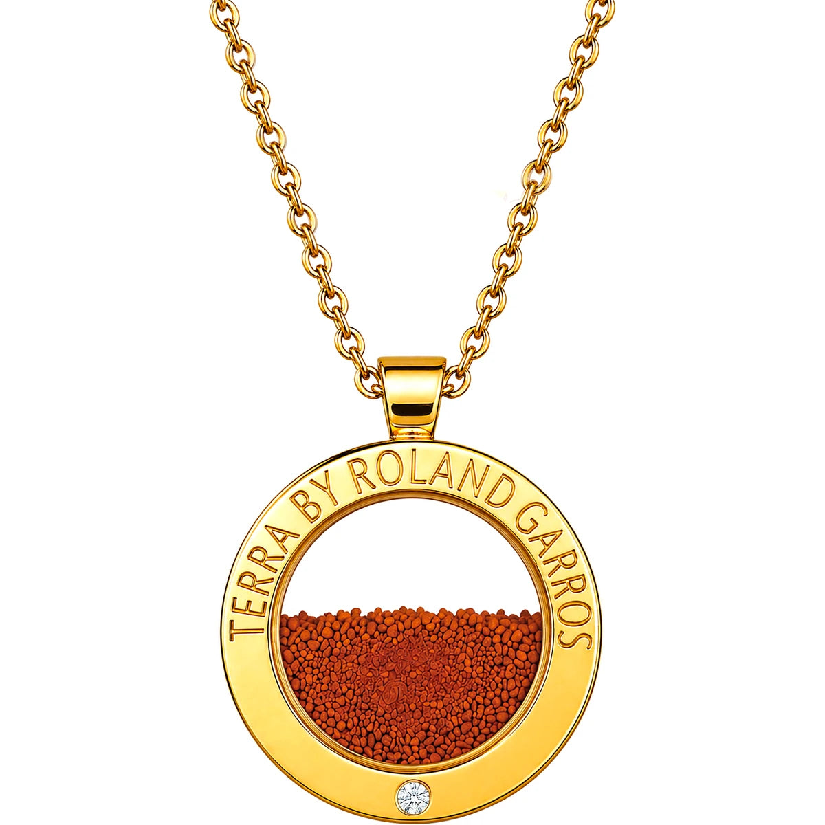 TERRA ACCESS NECKLACE AND MEDAL SHINY GOLD-PLATED STEEL 1 STONE LARGE MODEL