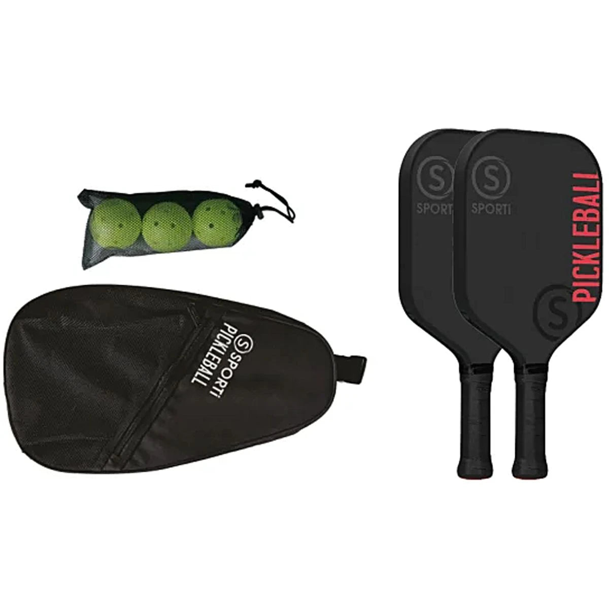 Indoor Fibreglass Pickleball Kit: 2 Rackets + 3 Balls + 1 Carry Bag