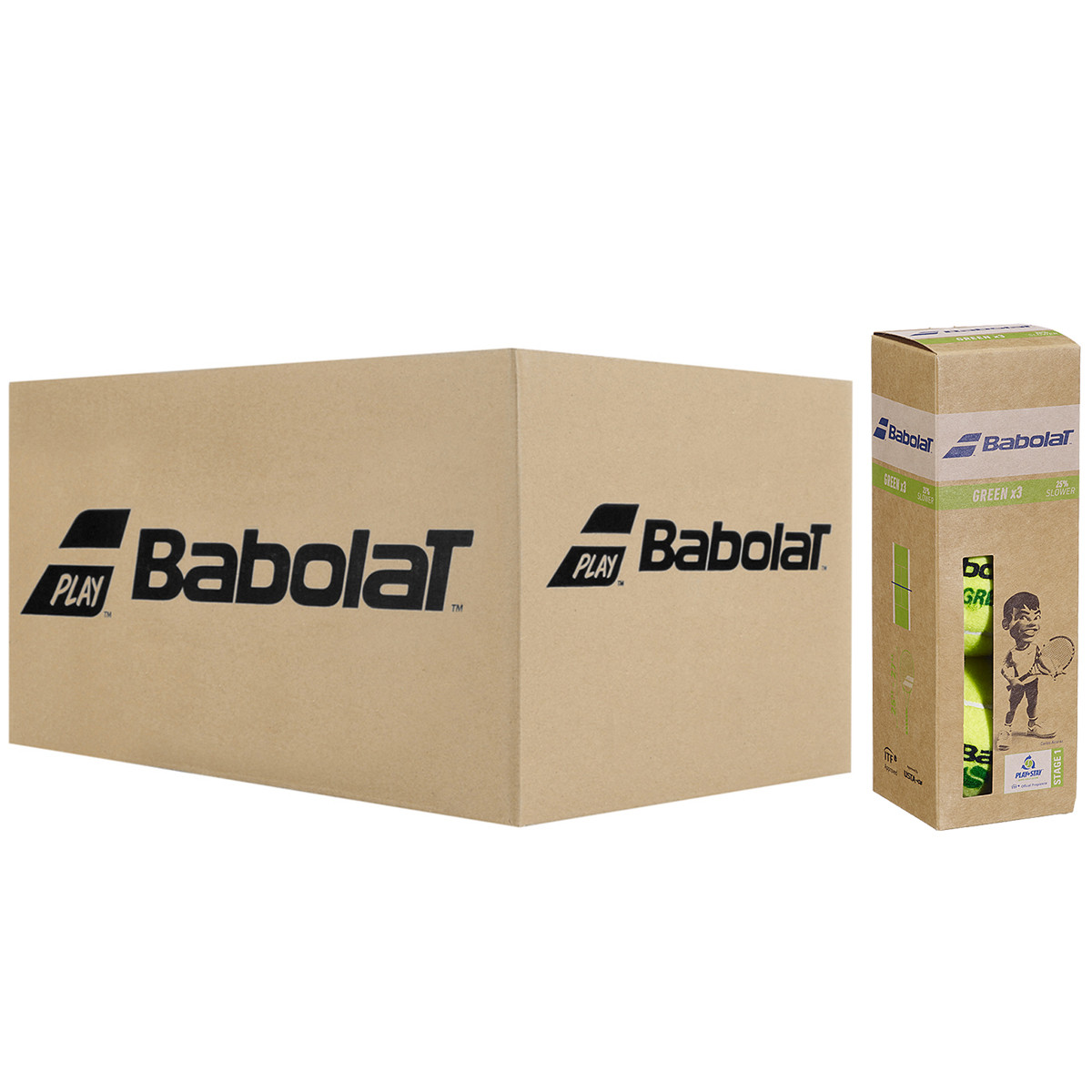 BOX OF 24 TUBES OF 3 BABOLAT GREEN BALLS