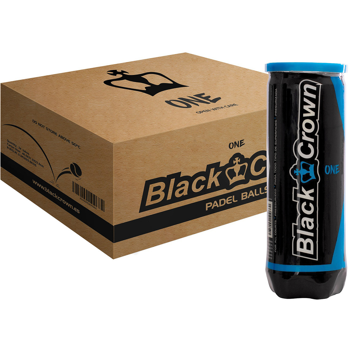 BOX OF 24 TUBES OF BLACK CROWN ONE PADEL BALLS