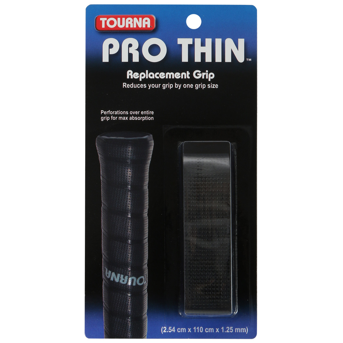 Tourna Tennis Racquet Replacement Grip Pro Thin Grip 1.25mm Black 6-Pack 